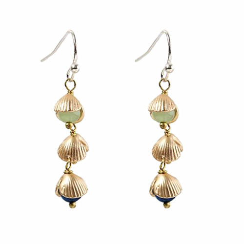 Fashion seashell brass jewelry long dangling pearl drop earrings for women 